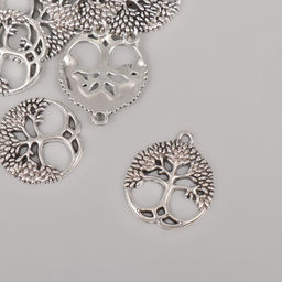 Цена за 10 шт. Металлический элемент, декоративная подвеска «Арт Узор. Дерево жизни», серебро, 2.6×2.3 см