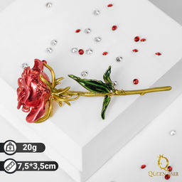 Брошь Роза, красно-зелёный в золоте