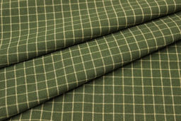 Пестрядь Бежевая клетка (12*12мм) на т.болотно-зеленом, ш.1.46м, хлопок-95%, п/э-5%, 140гр/м.кв - Купава фото 2