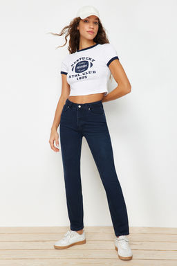 TRENDYOLMILLA Gece Mavisi More Sustainable Yuksek Bel Comfort Straight Jeans TWOAW24JE00091