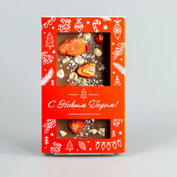 Молочный шоколад с клубникой и фундуком, красная коробочка #6, 85гр