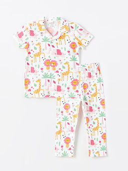 Polo Yaka K?sa Kollu Bask?l? K?z Bebek Pijama Tak?m