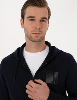 Lacivert Regular Fit Pamuk Kar___ml_ Tam Fermuarl_ Sweatshirt