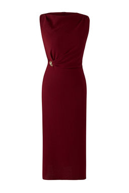 Koyu Visne Aksesuar Detayl? Midi Dokuma Elbise TWOSS25EL00862 - Trendyolmilla фото 9