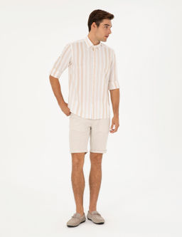 Bej Slim Fit Keten Kar___ml_ Dokuma _ort