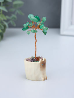 Денежное дерево декоративное «Сувенир бонсай. Котик-горшок», 12 зелёных камней, 3.3×3.4×8.8 см