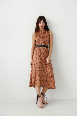 Martichelli Шёлковое платье, как из к/ф Красотка, светло-коричневое с принтом  фото 8