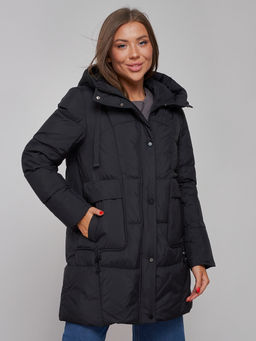 Зимняя женская куртка молодежная с капюшоном черного цвета 586821Ch - RoccaManer фото 9