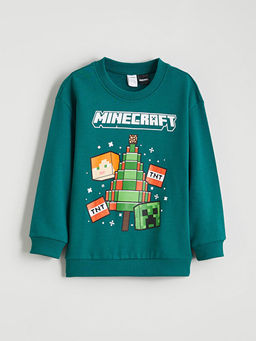 Bisiklet Yaka Minecraft Bask?l? Erkek ?ocuk Sweatshirt
