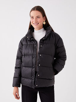 Dik Yaka D?z Uzun Kollu Kad?n Deri G?r?n?ml? Mont - Waikiki фото 2