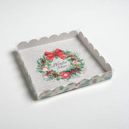 Цена за 5 шт. Коробка для кондитерских изделий новогодняя с пластиковой крышкой Winter time, 21×21×3 см