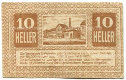 10 геллеров 1920 года Австрия Санкт-Валентин (нотгельд)