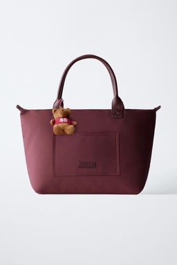 NYLON TOTE BAG WITH TEDDY BEAR CHARM
