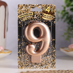 Цена за 3 шт. Свеча для торта «Европейская ГИГАНТ», цифра 9, 7 см, розовое золото