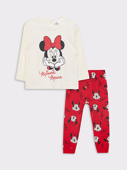 Bisiklet Yaka Uzun Kollu Minnie Mouse Bask?l? K?z Bebek Pijama Tak?m
