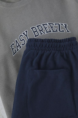 TRENDYOL MAN Gri Regular Fit Slogan Bask?l? Waffle Orme Sortlu Pijama Tak?m? TMNSS25PT00008 - Trendyolmilla фото 3