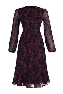 Pembe Cicekli A Kesim Dik Yaka Midi Astarl? Sifon Dokuma K?sl?k Elbise TWOAW20EL1313