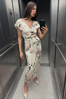 FLORAL PRINT SATIN MIDI DRESS