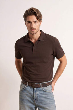 Kahverengi Regular/Normal Kesim Dokulu Polo Yaka T-shirt TMNSS26PO00047 - Trendyolmilla фото 2