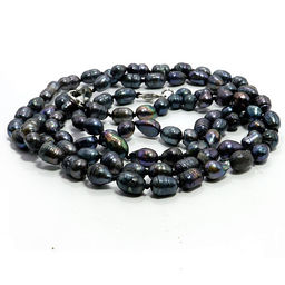 Бусы натуральный жемчуг Black-Blue крупный рис - камень королев, дарующий любовь и счастье