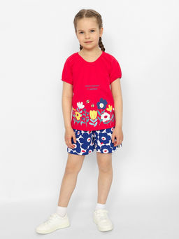 CRB wear/CSKG 90193-25-373 Комплект для девочки (футболка, шорты),малиновый/Ex.Cherubino