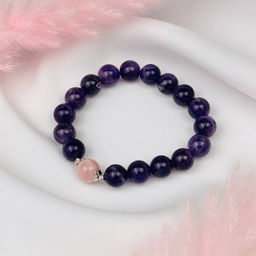 Браслет из Аметиста и мадагаскарского Розового кварца 17 см