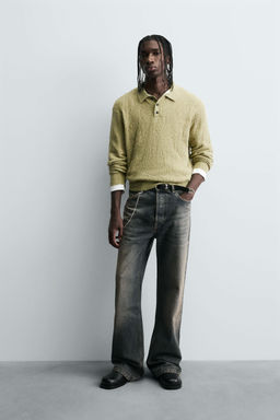 KNIT OPEN-WORK POLO SHIRT