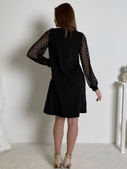 Платье черное свободного силуэта с длинными рукавами из фатина - 1001dress фото 3
