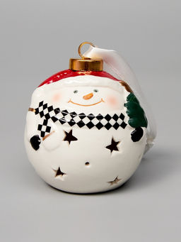 Ёлочный шар с подсветкой Снеговик, 108.68.6 см, 1 LED, от батареек LR443, керамика, свечение тёплое белое - Luazon lighting фото 3