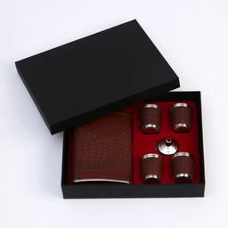 Подарочный набор 6 в 1, 17×21 см, фляжка 270 мл, воронка, 4 рюмки, металл, экокожа, коричневый