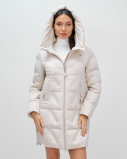 Куртка зимняя женская классическая с капюшоном бежевого цвета 7671B - Visdeer фото 2