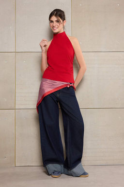 Teen K?rm?z? Fitted/Vucuda Oturan Boyundan Baglamal? Buzgulu Paper Touch Orme Bluz TWOSS26BZ00274