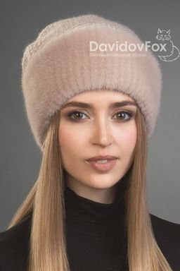 Шапка Камелия норка трикотаж дымчатая роза