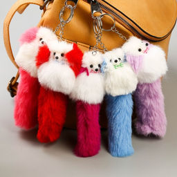 Цена за 4 шт. Брелок для ключей на кольце Пушистик. Пудель с цветными ушками и хвостом и бантиком, на сумку, рюкзак, 18.5?6?5 см, МИКС - Simaland фото 4