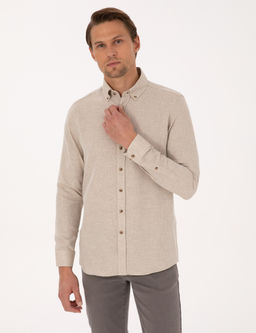 Bej Slim Fit Dokulu Uzun Kollu G_mlek
