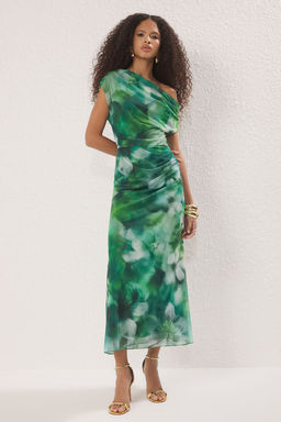 Yesil-Cok Renkli Soyut Desenli Astarl? Tul Orme Midi Abiye Gece Mezuniyet Elbisesi TPRSS25EL00015