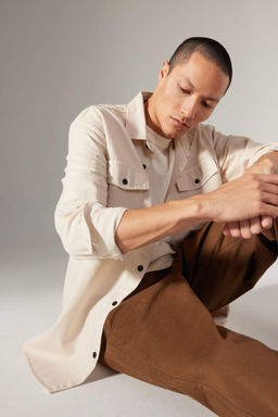Хлопковая куртка-рубашка стандартного кроя с длинными рукавами - Defacto фото 4