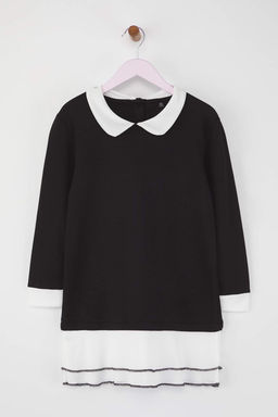 Siyah 100% Pamuk Duz/Basic Gomlek Yaka A-line Orme K?z Cocuk Elbise TKDAW26EL00003 - Trendyolmilla фото 2