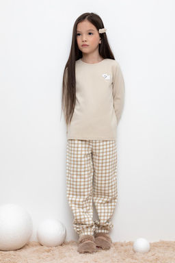 Crockid _ КР 400616/бежевая клетка на сахаре к429 брюки для дев