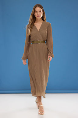 TRENDYOLMILLA Siyah Kemerli A Kesim Piliseli Maxi Astarl? Sifon Dokuma Elbise TWOAW24EL00471 фото 21