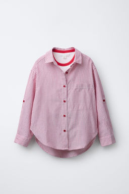 PACK CAMISA RAYAS CON CAMISETA RIB CUELLO CONTRASTE / Rojo