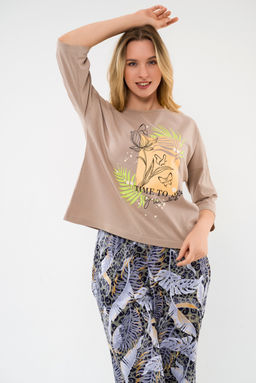 Пижама из футболки и брюк из кулирки Мечта тропики кофе - Амадэль фото 9