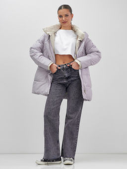 Куртка женская зимняя с капюшоном большого размера фиолетового цвета 1170F - Mtforce фото 15