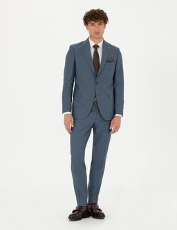 %100 Y_n Koyu Mavi Ekstra Slim Fit Tak_m Elbise