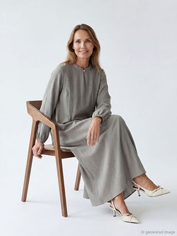 Bisiklet Yaka Balon Kollu Elbise