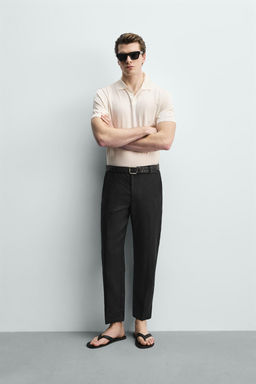 PANTAL?N REGULAR FIT 100% LINO / Negro