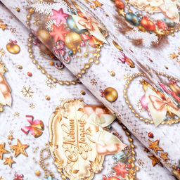 Цена за 10 шт. Бумага упаковочная глянцевая Вязанка на белом, 70 х 100 см - UPAK LAND фото 2