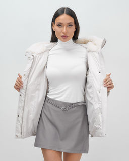 Куртка зимняя женская из овчина стильная и модная бежевого цвета 7348B - Visdeer фото 13