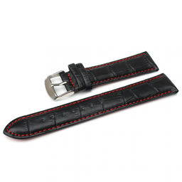 Ремешок для часов натуральная кожа черный-красный C7-18black-red