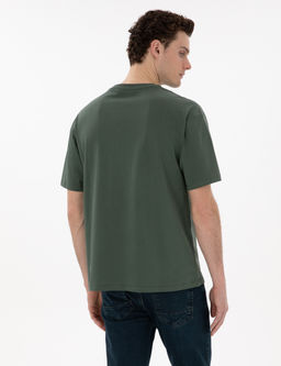 Koyu Ye_il Comfort Fit %100 Pamuk Bisiklet Yaka Basic Ti__rt
